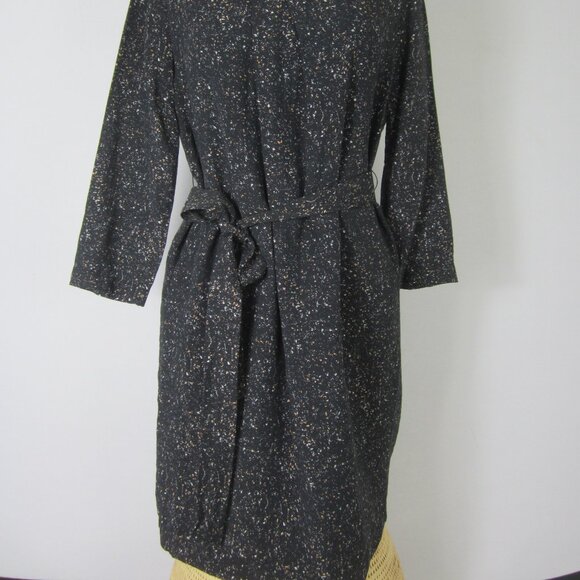 A/X Armani Exchange Women 2 Black Fleck 3/4 Sleeve Dress Sash Belt Pleats XS - Picture 4 of 11